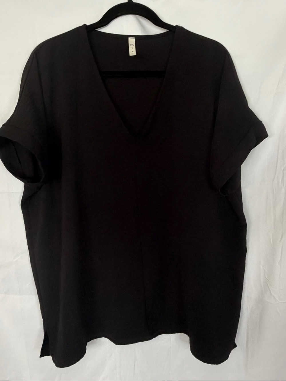 mittoshop Large Black V-Neck Tunic Dolman Style Short Sleeves